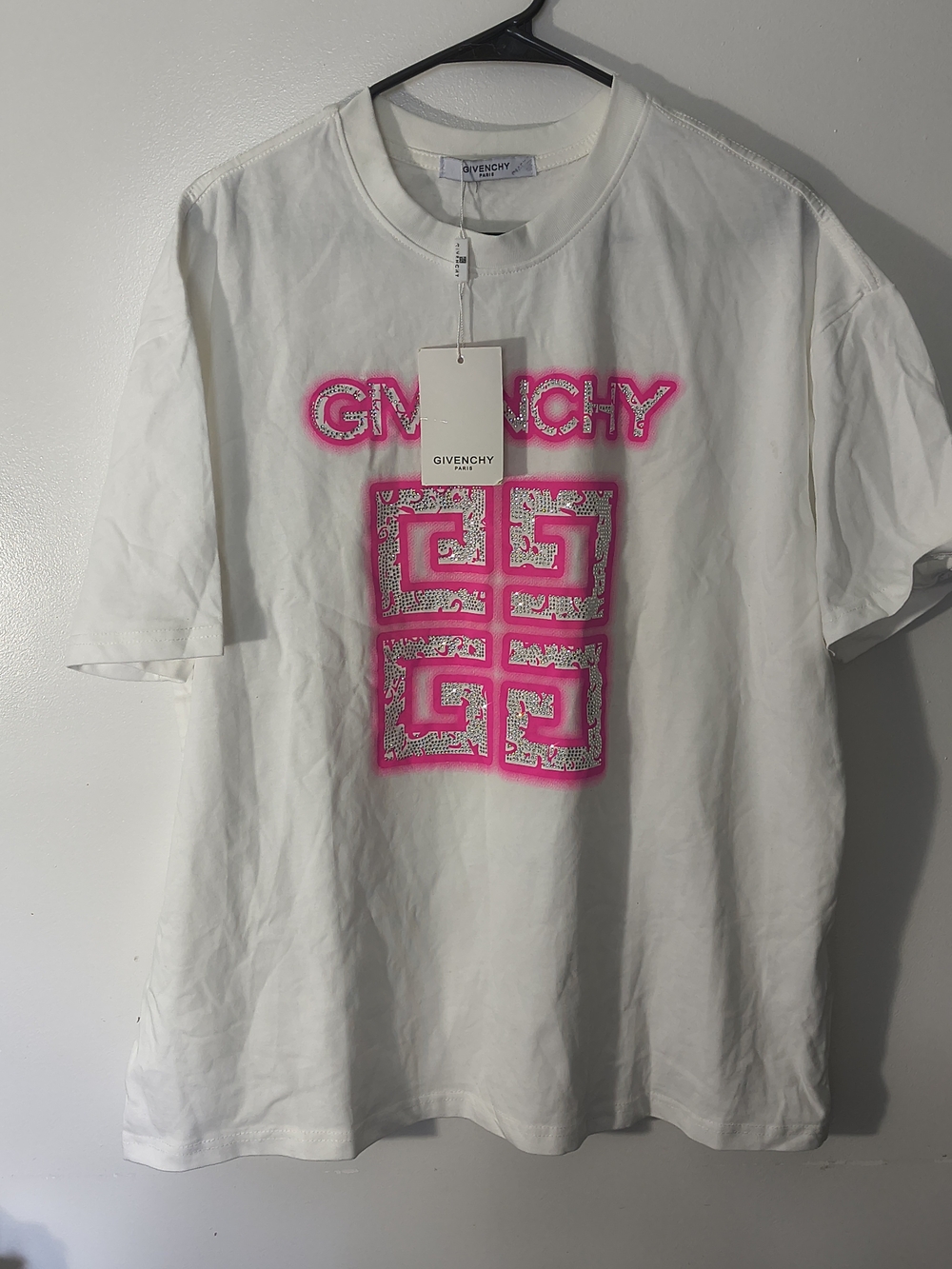 Givenchy White Tee with Hot Pink Logo